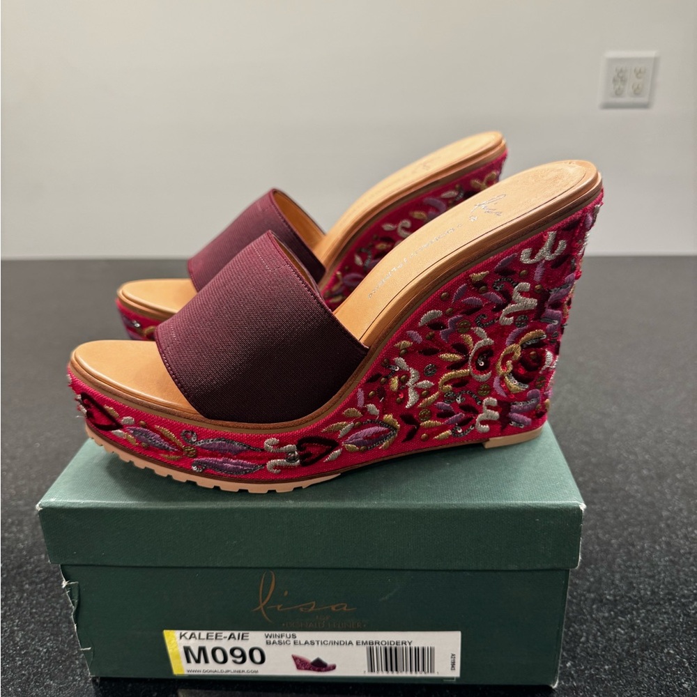 Donald J. Pliner Burgundy Embroidered Wedges 9M